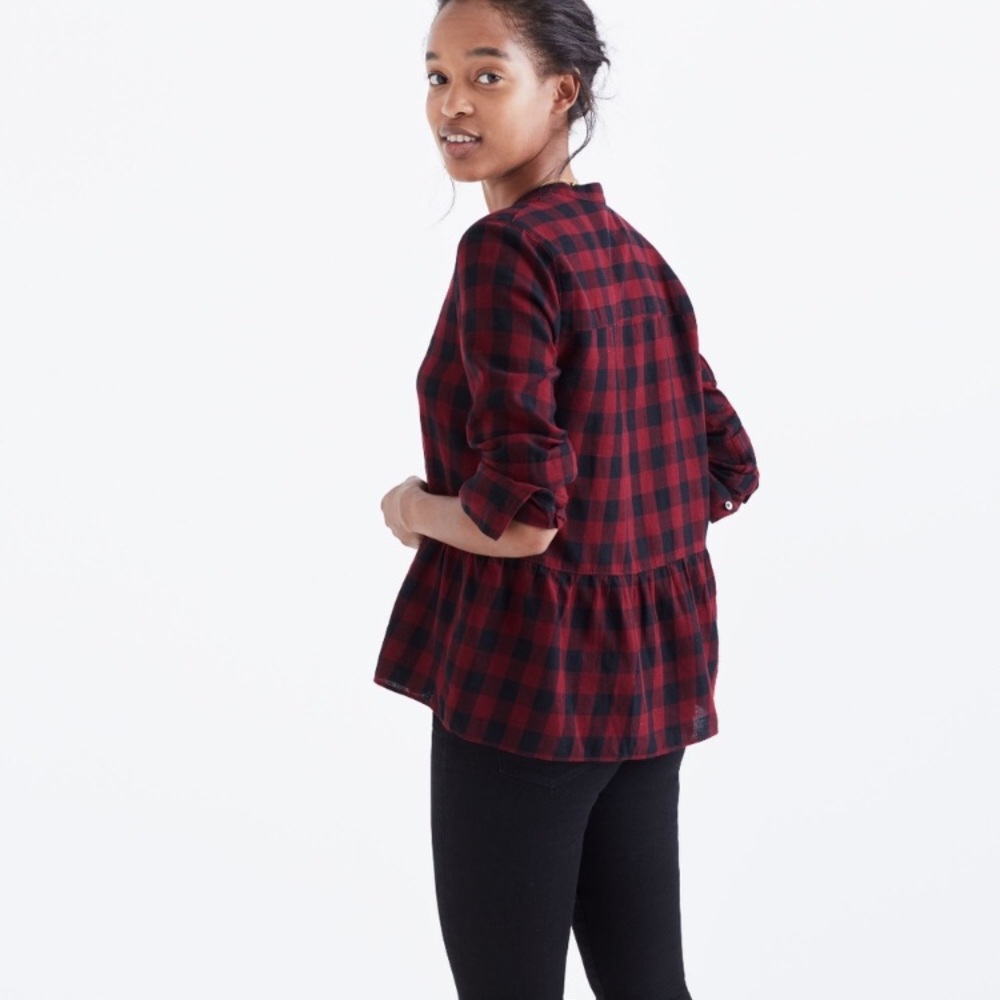 Madewell red plaid peplum top